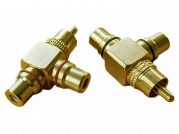 Gold Plated RCA Phono Splitters 1 x Male Plug to 2 x Female Sockets (Pair)